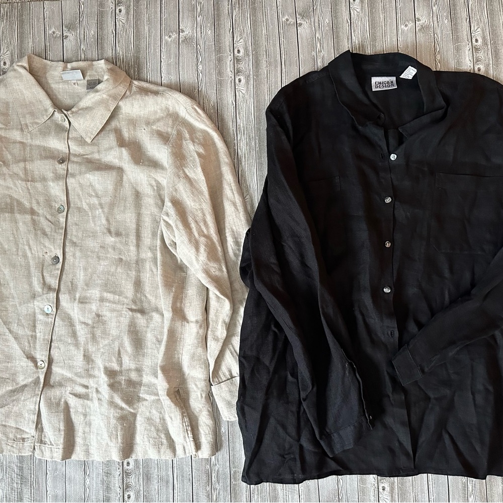 Chico's Elegant Black and Tan Button-Up Shirts